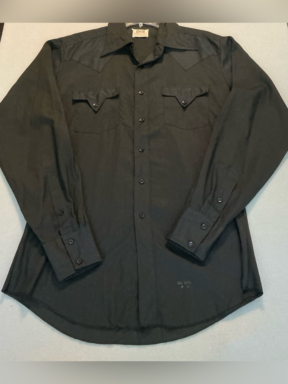 Vtg Fenton Permanent Press Black Western Cowboy Shirt Long Sleeve Rockabilly S